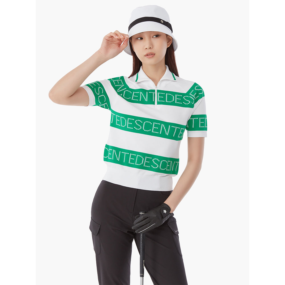 STRIPE KNIT COLLARED T-SHIRT 女士 短袖立領毛衣