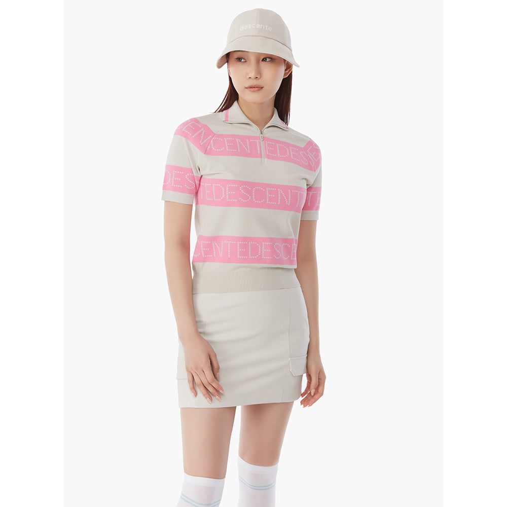 STRIPE KNIT COLLARED T-SHIRT 女士 短袖立領毛衣